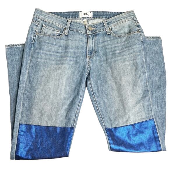 NWT Paige Jimmy Jimmy Skinny Nico Blue Metallic Knee Jeans Size 27 - Picture 3 of 11